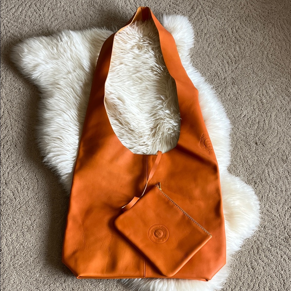 Fuoco Aria Acqua Italian Orange Leather Tote.